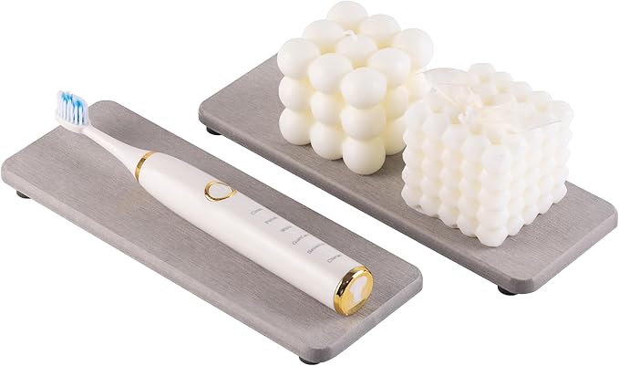 2 Pcs Water Absorbing Stone Trays, Kitchen/Bathroom Sink Soap Dish, Diatomite Tray Used for Hand Soap & Cosmetic Bottles in The Modern Home, 3.15" W x 8.7" L, Gray