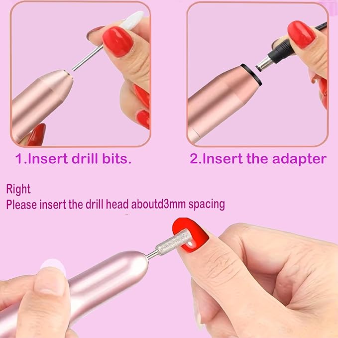 Portable Electric Nail File - Professional Manicure 25,000 RPM with 12PCS Nail Drill Bits, Nail Gel Polish Remover