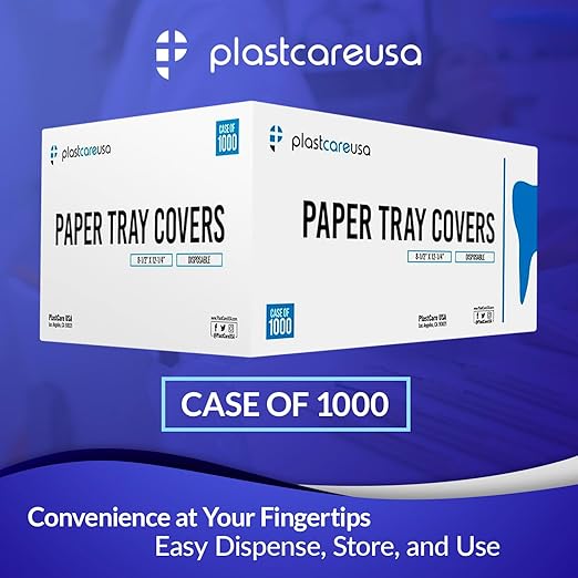 PlastCare USA White Disposable Tray Liners, Sanitary Covers for Size B Dental, Surgical, Medical Tray, Tattoo Table Station, Aesthetician Supplies, Single Use Paper Sheets 8.5" x 12.25", 1000 Pack