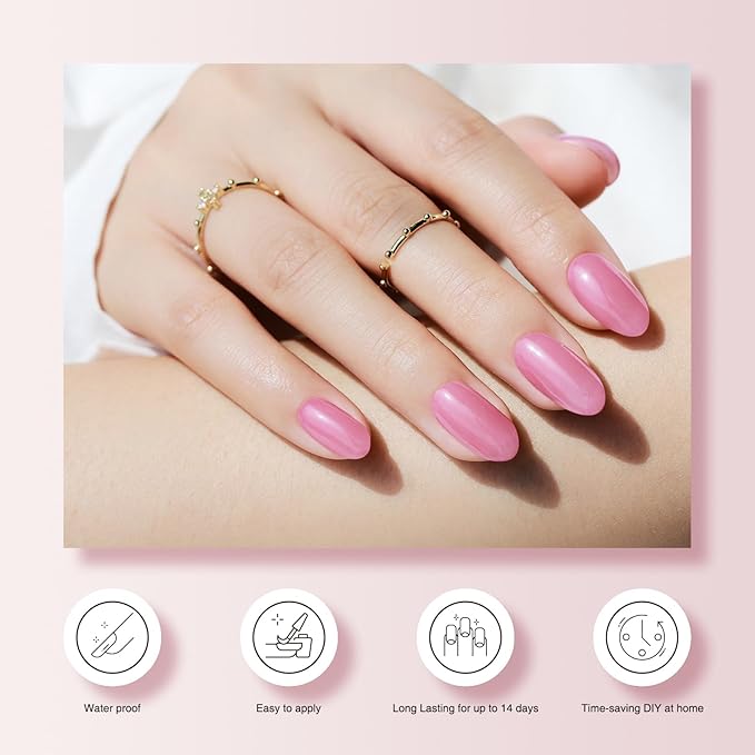 Semi Cured Gel Nail Strips, 20 PCS Gel Nail Stickers Work with UV Light, Gel Nail Wraps, Salon Quality & Easy to Use - Pink Lemonade