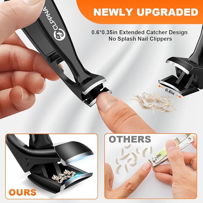 Toenail Clippers for Seniors, 2025 Upgrade Angled Head Nail Clippers for Men with Catcher, CLPPNA Ergonomic Toenails Clipper for Thick Toenails Long Handle, Sharp Wide Jaw Fingernail Clippers Adult