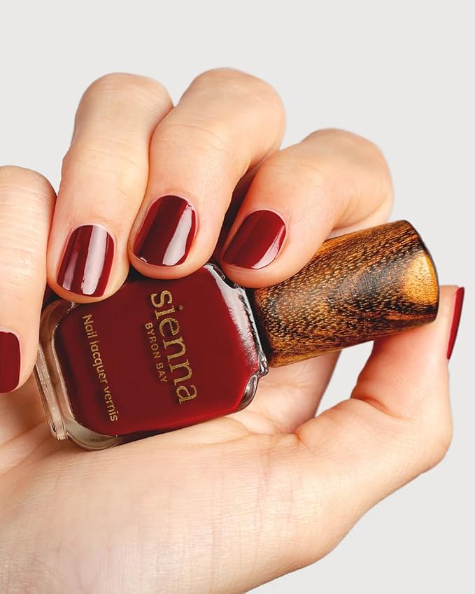 Sienna Byron Bay Sacred, Dark Red Natural Nail Polish, Long-Lasting, Vegan & Cruelty-Free, 10ml – .34 fl oz.