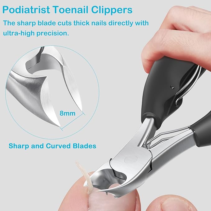 Toenail Clippers for Thick Toenails, Heavy Duty Toe Nail Clippers for Seniors Ingrown Toenail, Angled Head Nail Clippers for Men & Women, Professional Nail Cutter Podiatrist Toenail Clippers Kit-6 Pcs