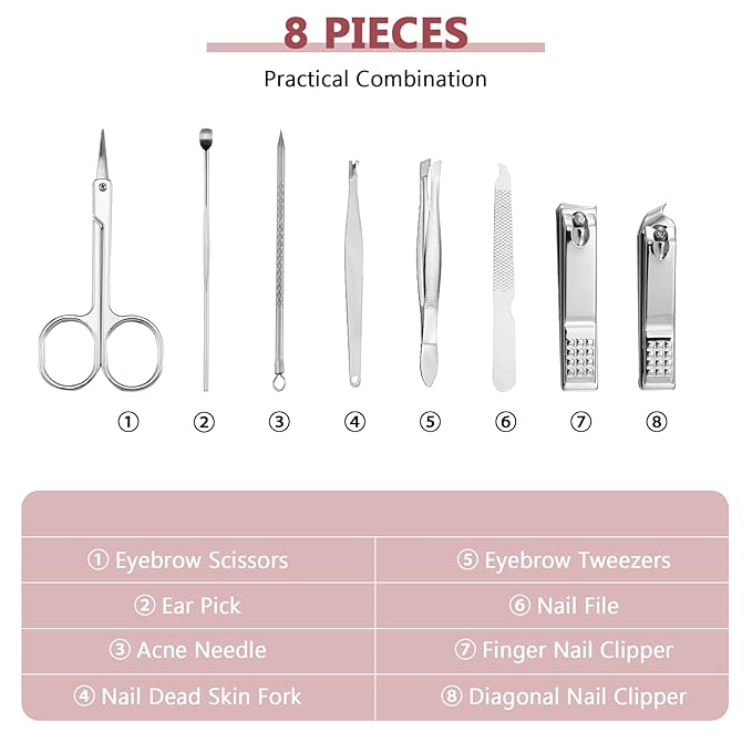 Geosar 12 Sets Manicure Set Nail Clippers Pedicure Kit 8 in 1 Grooming Stainless Steel Kits Nail Care Tools with Travel Case Xmas Gifts Christmas Stocking Stuffers for Men Women(Wine Red)