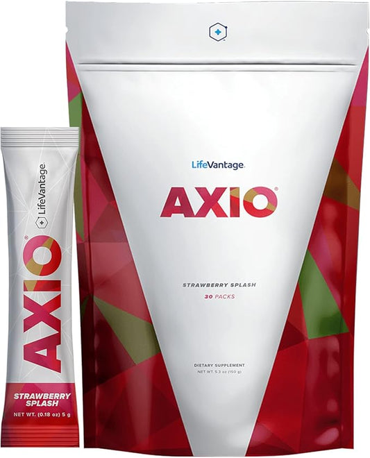 LifeVantage AXIO Regular Energy Drink Powder, Nootropic Supplement, Focus & Mood Support, with L-theanine, Green Tea, B Vitamins, DMAE, Quercetin & Pine Bark, Strawberry Splash, 30 Packets