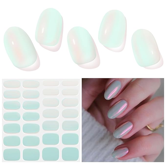 Semi Cured Gel Nail Strips, Sunset | 28 pcs Gel Nail Strips Work with Any UV Lamp, Salon Quality UV Nails Stickers, Easy to Apply for Home Nails DIY