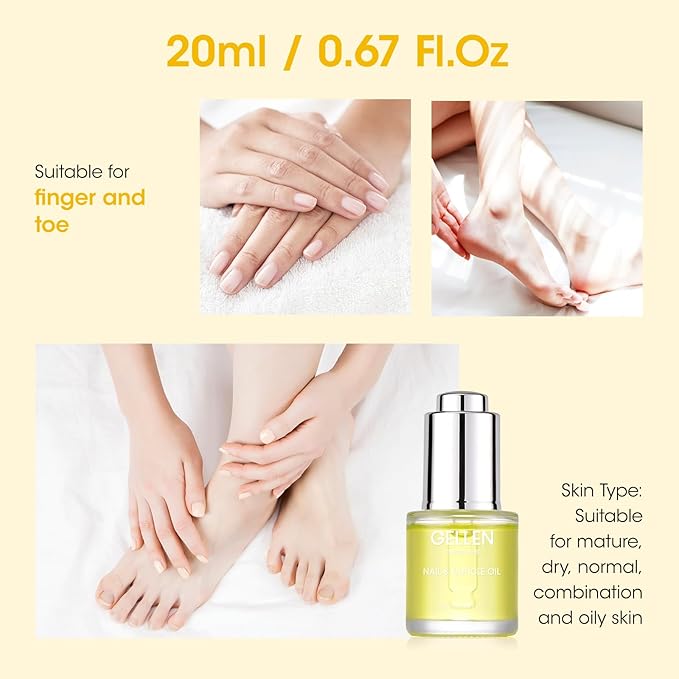 Gellen Nail Cuticle Oil for Growth and Strength, Natural Keratin Vitamin E Nail Growth Oil, Organic Cuticle Nails Serum for Hydrating, Nourishing, Strengthening, Repairing