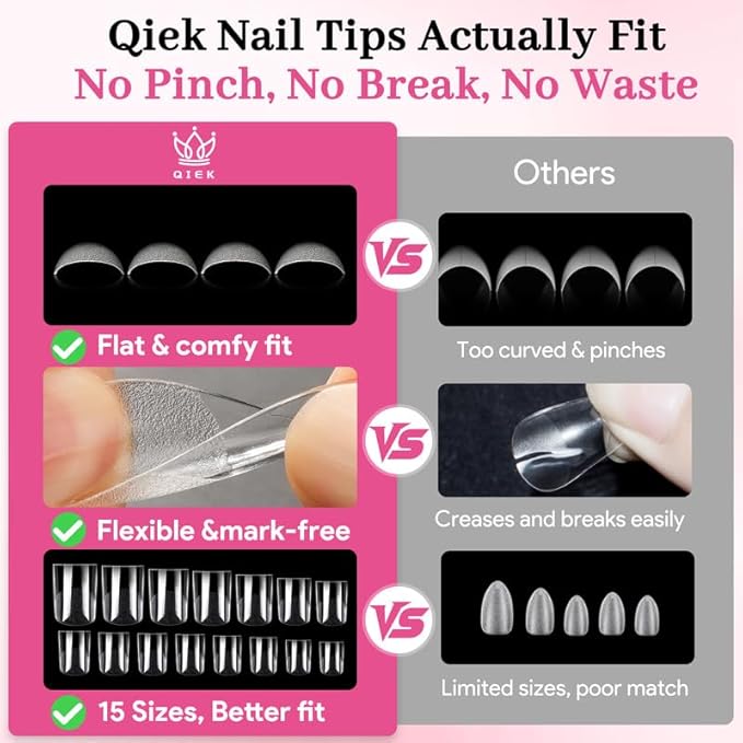Extra Short Sharp Square Fake Nail Tips - 15 Sizes 240 PCS Clear French Half Matte Press On False Nail Tips Full Cover Gel Nail Tips Extensions Thick Long Lasting DIY Beginners & Salon Manicure