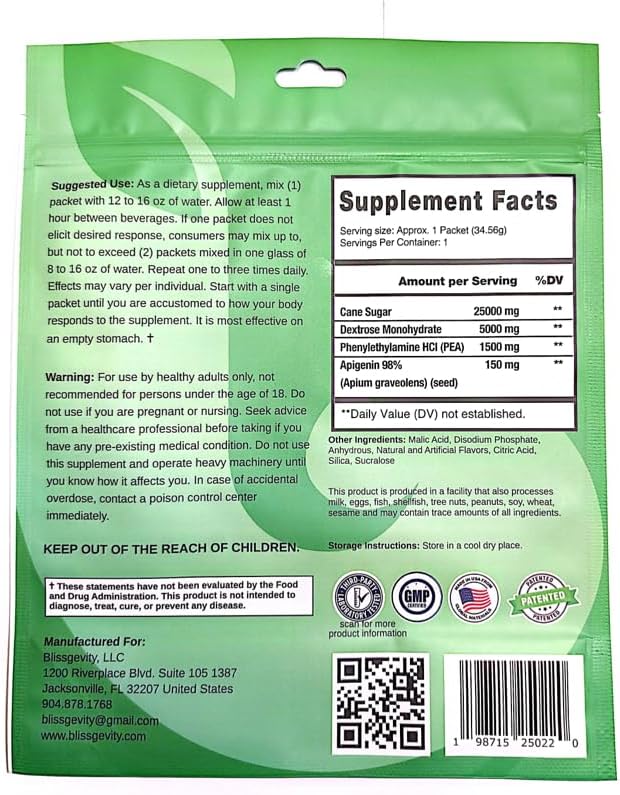 Mood Support Drink Mix - 150mg Apigenin - Phenylethylamine Promotes Focus and Mental Clarity - Herbal Wellness Support - Fruit Punch with Sugar - 12 Packets