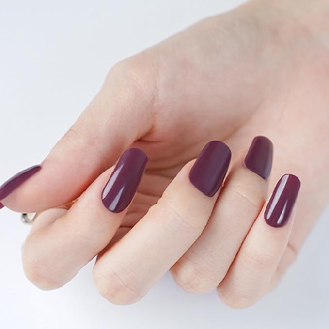 Semi Cured Gel Nail Strips, 20 PCS Gel Nail Stickers Work with UV Light, Salon Quality & Easy to Use - Dark Night Purple