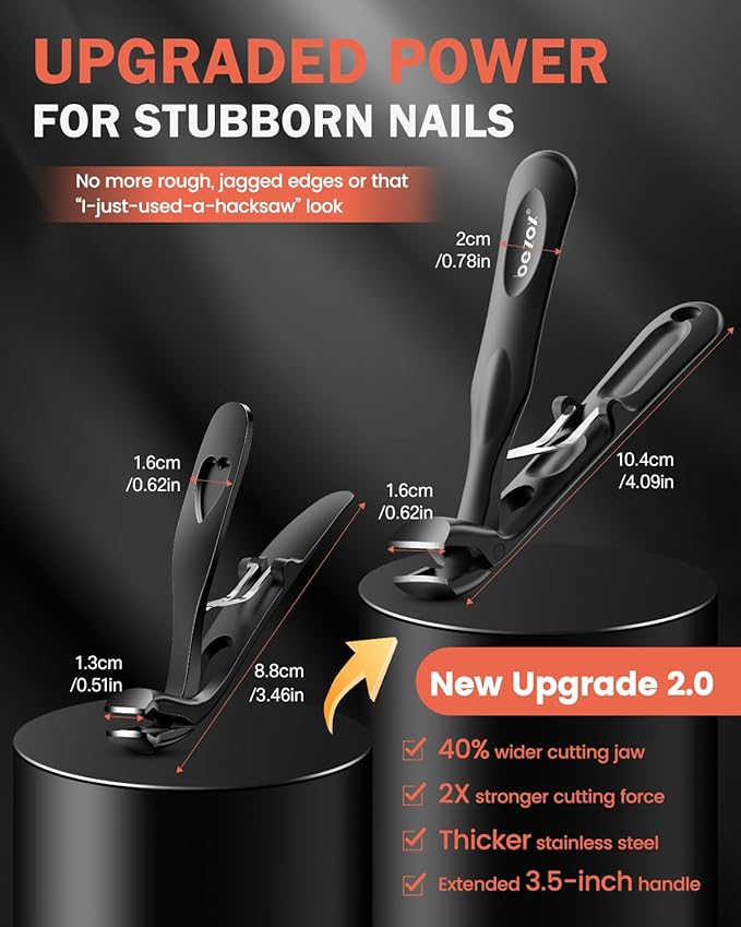 BEZOX Angled Toenail Clippers for Thick Toenails – Long Handle Toe Nail Clippers for Thick Nails for Seniors, Wide Jaw & Heavy-Duty Nail Cutters with Catcher - Black