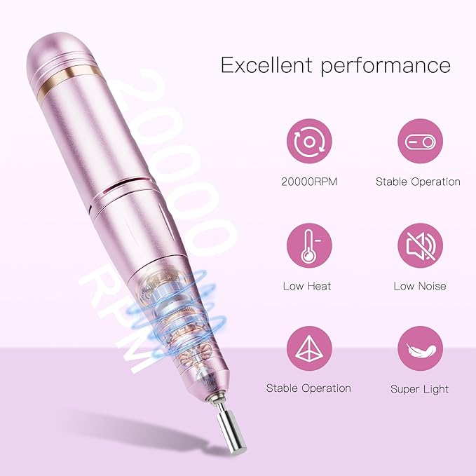 LKE Electric Nail Drill & File Kit,Professional Manicure Pedicure Tools for Acrylic Gel Nails,Nail Drill Bits Bands for Home & Salon Use(Rose Gold)