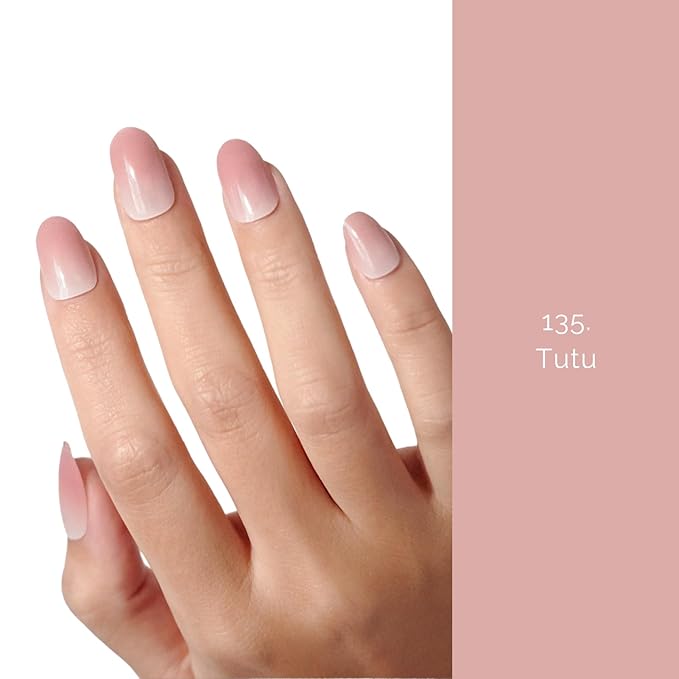 Semi Cured Gel Nail Strips - NAILOG 20 Pcs Clear Pink Gel Nail Stickers Extra Long Nail Wraps with Glossy Gel Finishing for Spring Summer Gradient Color, Tutu