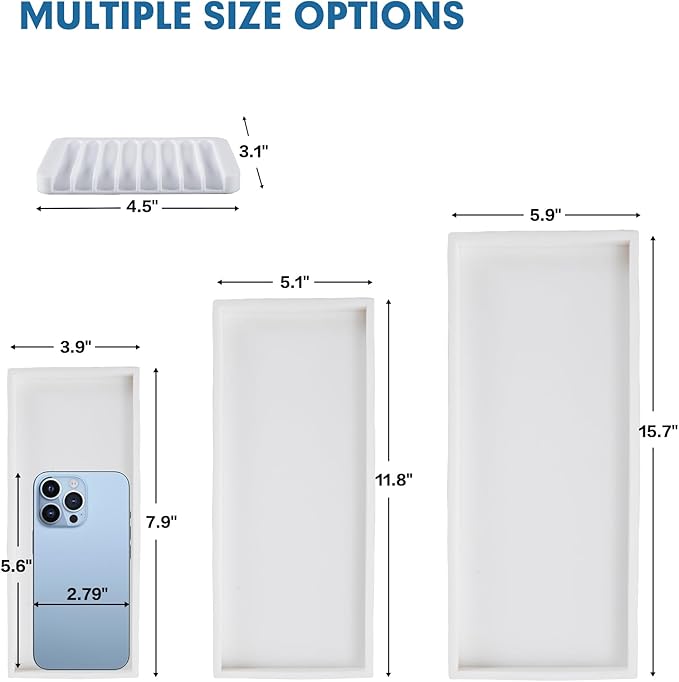 Bloss Counter Tray Set for Bathroom/Kitchen - 11.8" Silicone Tray for Kitchen Countertop, Soap and Sponge Holder, Bathroom Vanity Traty for Perfume, Jewelry, Candle, Key Tray