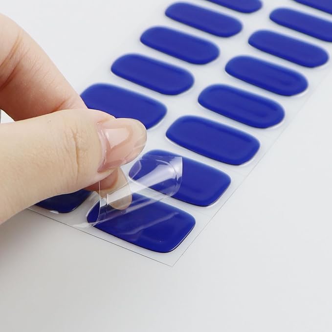 JMEOWIO Semi Cured Gel Nail Strips Royal Blue Gel Nail Stickers Nails Art Design Decoration Accessories