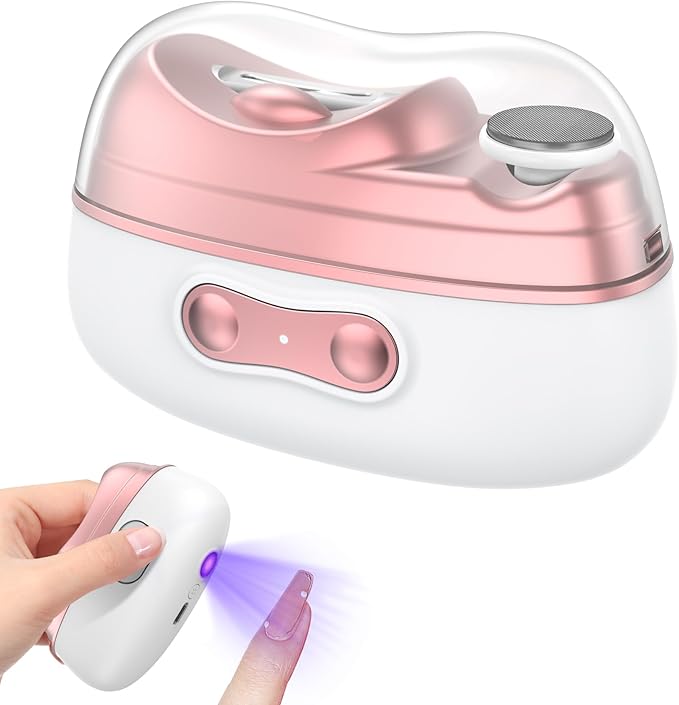 Electronic Nail Clipper 4-in-1 Trimmer with File, Polisher, UV Light & Nail Scraps Storage- Rechargeable Portable Kit for Safe & Precise Nail Care (Not for Thick Nails)