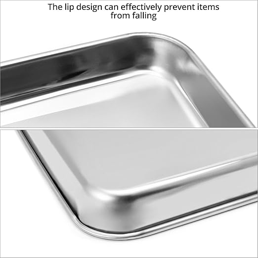 QWORK Stainless Steel Surgical Tray, Flat Bottom Tray, for Medical Instruments, Tattoo, Surgical Supplies, 15 3/4 x 11-13/16 x 1 5/16 inch, 8 Pack