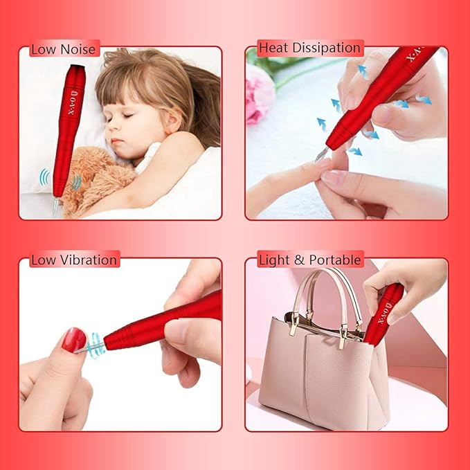 Electric Nail Drill, Professional Portable Nail Drill for Acrylic Nails, Portable Electric Nail File Kit with Drill Bits and Sanding Bands,Manicure Pedicure for Polishing,Nail Removing(Red)