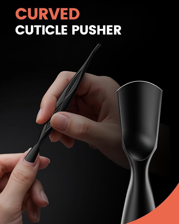 BEZOX Cuticle Trimmer - Elegant Precision Cuticles Pusher & Fork, Dual-Ended Stainless Steel Nail Cuticle Stick for Exquisite Manicures and Pedicures - Black
