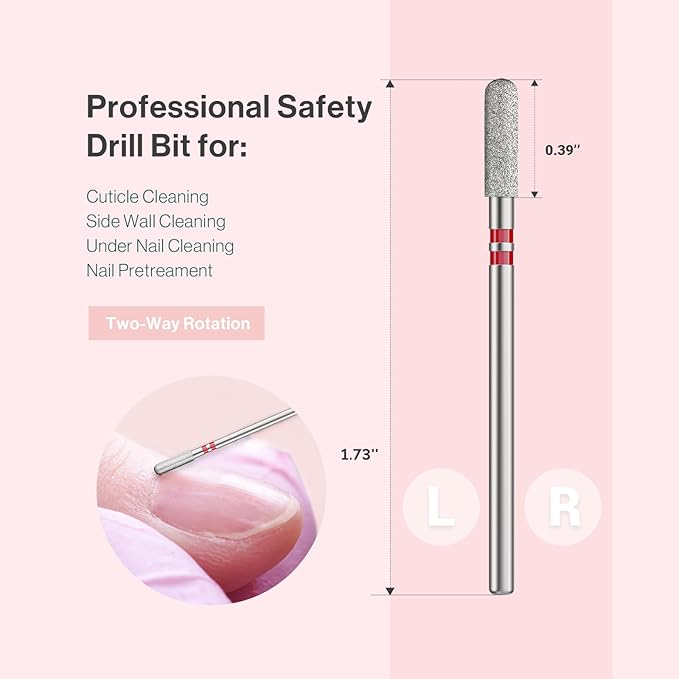 MelodySusie 3mm Rounded Top Barrel Cuticle Clean Nail Drill Bit 3/32'', Professional Safety Carbide Diamond Under Nail Cleaner for Cuticle Dead Skin Nail Prepare, Beginners Bits, Series Bit-S, Fine