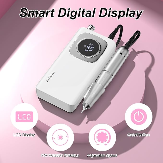 Electric Nail Drill Professional: Rechargeable Nail File with Bits for Acrylic Gel Nails, Professional Nail Drill Manicure Pedicure Polishing Shape Tools for Home Salon