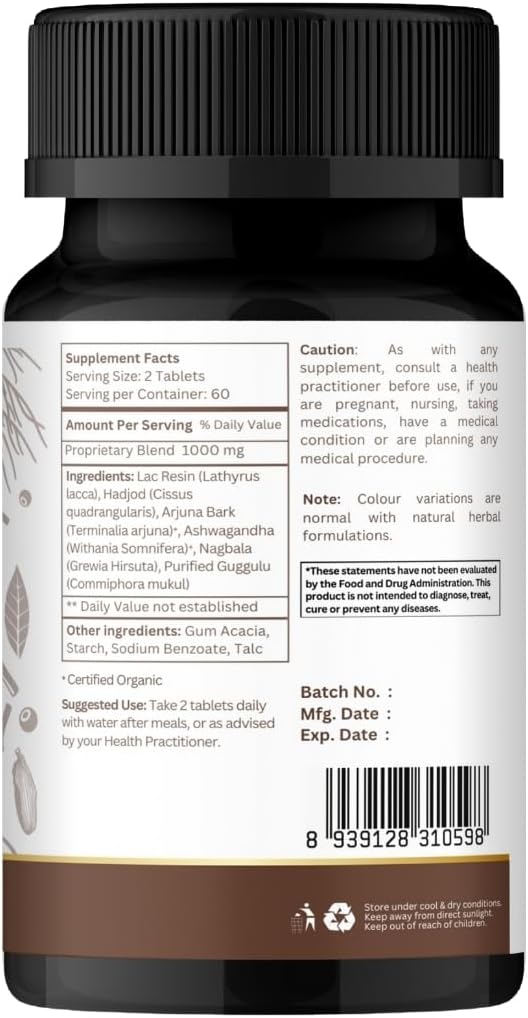 Lakshadi Guggulu 120 Tablets - Bone and Joint Support with hadjod, arjuna and guggulu* - Ayurvedic Formulation - Certified and Vegetarian (1)