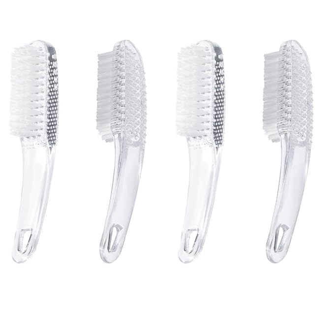 6 Pcs Handle Grip Nail Brushes for Cleaning, Long Handle Fingernail Cleaner, Hand Nail Toes Cleaning and Scrubbing Brushes, Pedicure Nail Scrubber Non-Slip for Men and Women, Clear