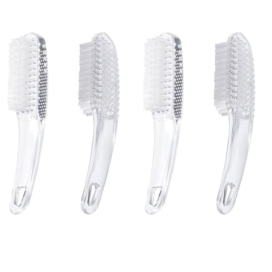 4 Pcs Handle Grip Nail Brushes for Cleaning, Long Handle Fingernail Cleaner, Hand Nail Toes Cleaning and Scrubbing Brushes, Pedicure Nail Scrubber Non-Slip for Men and Women, Clear