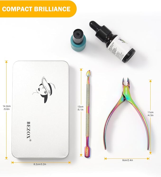 BEZOX Cuticle Trimmer with Pusher - Salon Quality Cuticle Clipper with Cuticle Pushers, Super Sharp Cuticle Cutters and Dual-End Nail Pushers Cuticle Stick, Professional Manicure Tools - Rainbow