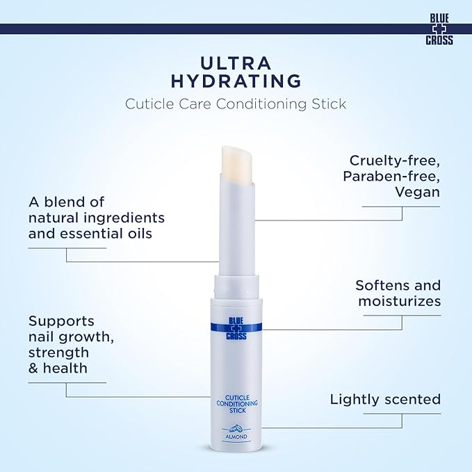 Blue Cross Cuticle Balm Conditioning Stick, Scented Cuticle Softener Oil Balm with Nourishing Sunflower & Grape Seed Oil, Professional Nail Care Supports Dry + Damaged Cuticles, 0.05oz, Almond