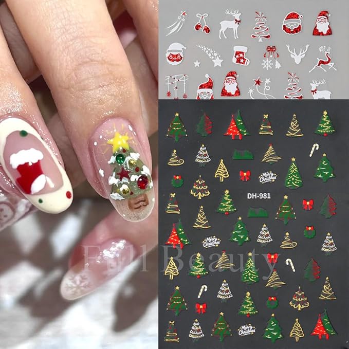 10 Sheets Christmas Nail Stickers for Nail Art, 3D Self-Adhesive Snowflake Nail Decals, Deer Elk Trees Nail Supplies Nail Art Designs Accessories for Women and Girls Manicure DIY Decoration