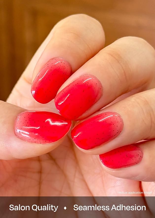 ohora Semi Cured Gel Nail Strips (N Jelly Berry) - Works with Any Lamps, Salon-Quality, Long Lasting, Easy to Apply & Remove - Includes 2 Prep Pads, Nail File & Wooden Stick