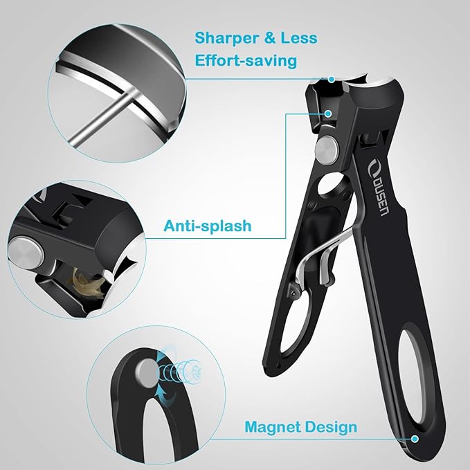 Toenail Clippers for Seniors Thick Nails, Angled Head Ingrown Toe Nail Clippers with Slanted Curved Blade, No Splash Nail Clippers for Men & Women Fingernail, Professional German Nail Cutter Wide Jaw
