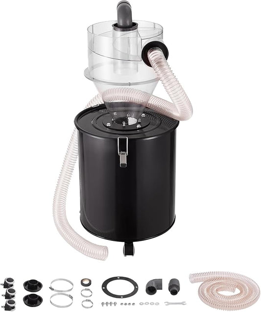 VEVOR Cyclone Dust Separator with Metal Tank, 4" Retrofit Cyclone Separator for Dust Collectors, ABS Material With 2" Hole O.D. Connector & Hose for Wet/Dry Shop Vacuums, Fits 13.21 Gallon Tank