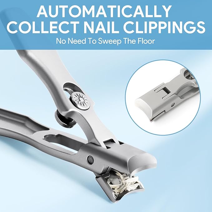German Nail Clippers for Men, Ingrown Toenail Clippers with Catcher Pedicure Tools for Feet Edgy Nail Clippers for Women, Pedicure Kit with Nail Files Cuticle Trimmer for Thick Ingrown(Silver)