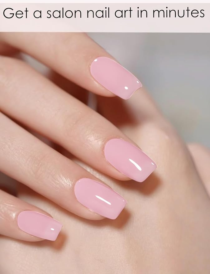 Semi Cured Gel Nail Strips, Jelly Baby Pink 20pcs Gel Nails Sticker, Gel Nail Wraps UV for Home Nails DIY