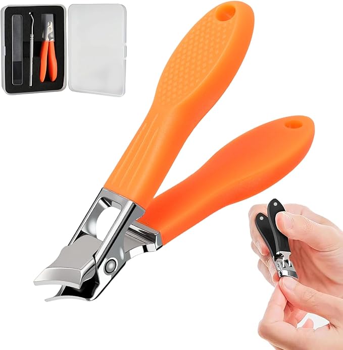 Wide Jaw Opening Anti-Splash Slanted Nail Clipper, Fingernail and Toenail Clippers Clippers for Ingrown Nails, Curved Toenail Clippers for Thick Nails, Household Slanted Nail Clippers (Orange)