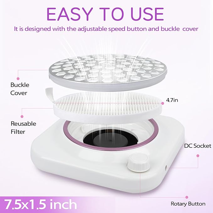 Cofashion Nail Dust Collector Vacuum with Adjustable Speed Rotary 48w Powerful Dust Collector Nails with Filter Electric Dust Suction Machine for Manicure