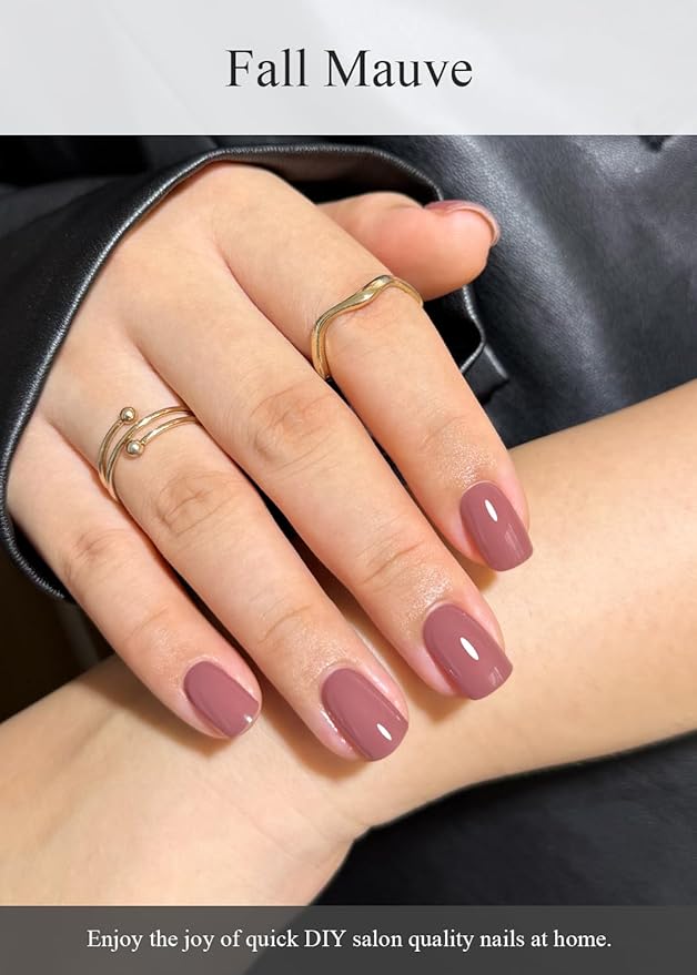 Semi Cured Gel Nail Strips (Fall Mauve), 30 Pcs Red Gel Nail Wraps, Stickers, UV Light Required