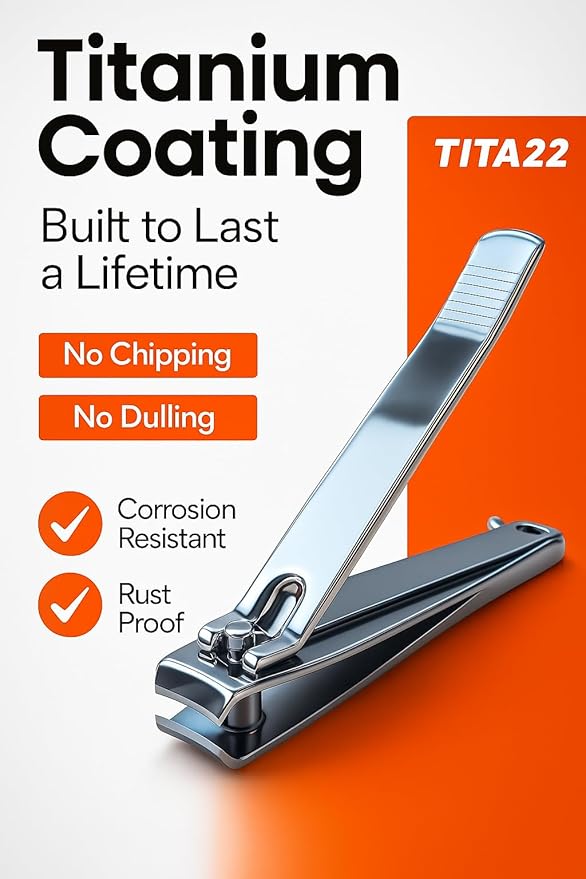 TITA22™ Nail Clipper with Titanium Coating, Ultra Sharp, Sturdy, Rust-Proof, Long-Lasting, Fingernails & Toenails Clipper Cutter with Nail File, Suitable for Men & Women, (1 Piece)