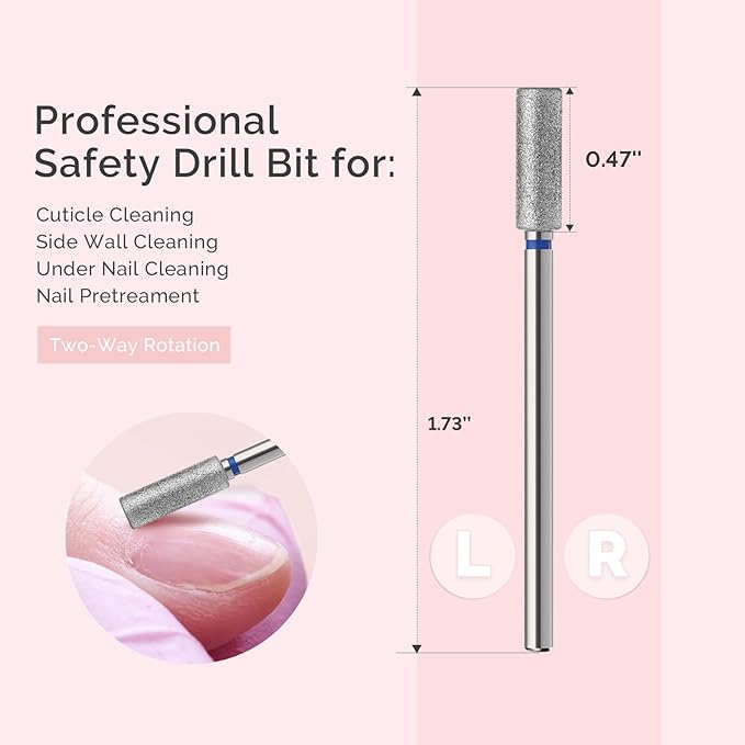 MelodySusie 4mm Barrel Shape Cuticle Clean Nail Drill Bit 3/32'', Professional Safety Carbide Diamond Under Nail Cleaner for Cuticle Dead Skin Nail Prepare, Beginners Bits, Series Bit-S, Medium