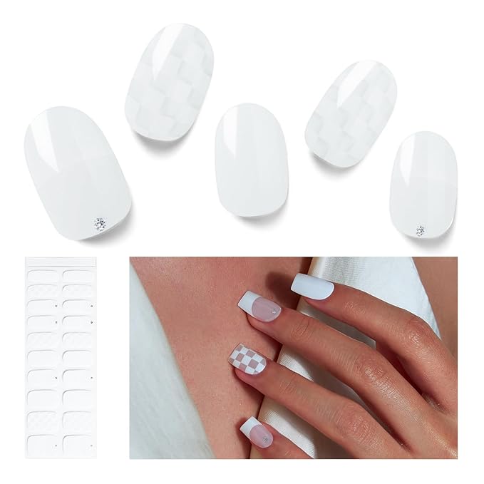 Semi Cured Gel Nail Strips, 20 PCS Gel Nail Stickers - UV Light Wraps, Salon Quality & Easy to Use - French Chess
