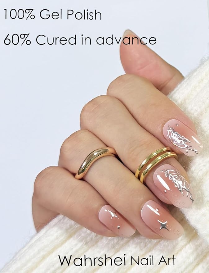 Semi Cured Gel Nail Strips, Laser Butterfly, Easy to Use and Remove, 20pcs Gel Nails Sticker for Home Nails DIY