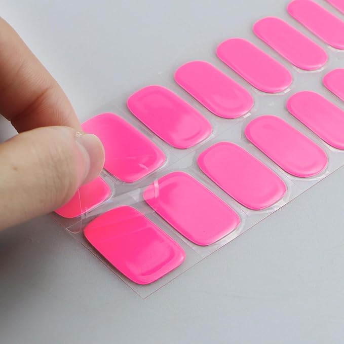 JMEOWIO Gel Nail Stickers Bright Pink Semi Cured Gel Nail Strips Wraps UV/LED Nails Art Design Decoration Accessories
