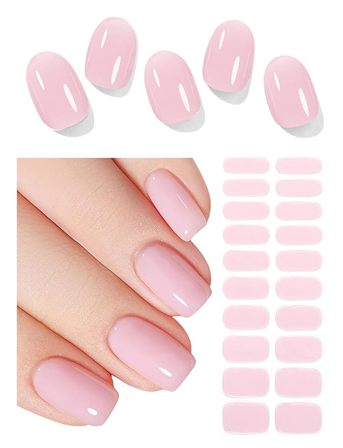 Semi Cured Gel Nail Strips, Baby Pink, Sheer 20pcs Gel Nails Sticker UV for Home Nails DIY