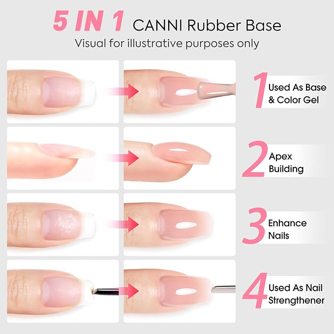 CANNI Rubber Base Gel – 9ml Peach Pink Base Coat Gel, Natural Cover Strengthening for Weak Nails, Soak Off UV LED for DIY Salon Manicure