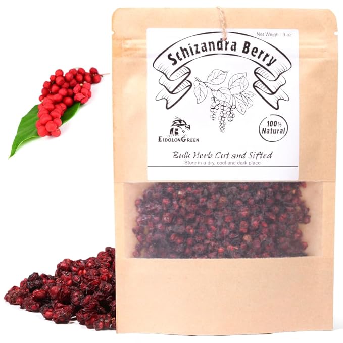 EidolonGreen [China Medicinal Herb] Dried Schisandra Berries (Schisandra/Wuweizi) – 100% Natural Five-Flavor Fruit Herbal Tea, 3 oz (88g)
