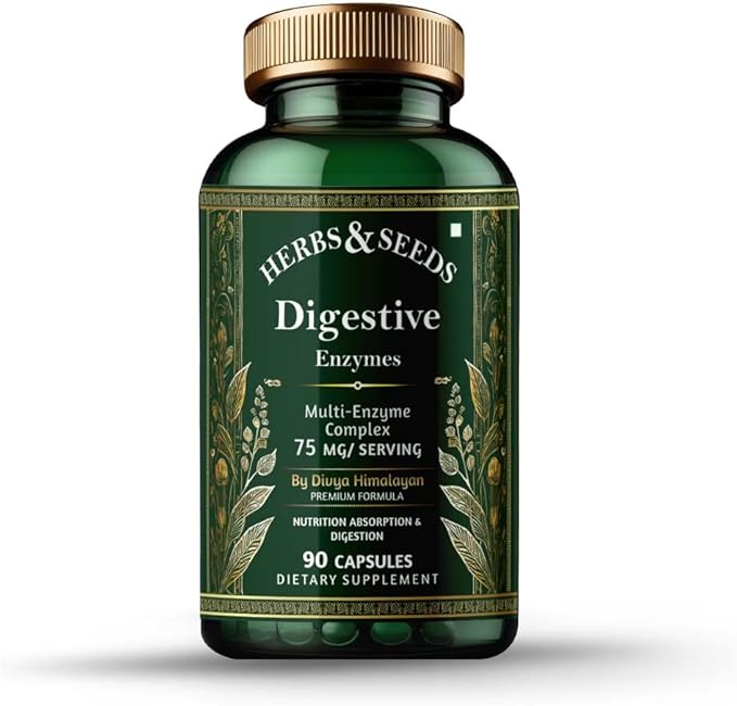 HERBS & SEEDS Digestive Enzyme Capsules Support Digestion & Gut Health Promote Metabolism - for Men & Women - 90 Capsules
