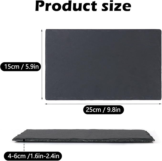8 Pack 10 x 6 Inch Slate Cheese Boards, Black Rectangle Slate Charcuterie Boards, Natural Charcuterie Stone Plates for Parties, Gifts, and Special Events, Cheese, Sushi, Food.