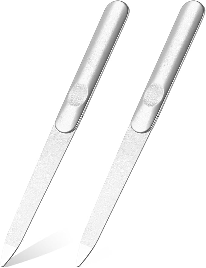 2 PCS Diamond Emery Board Double Sided Metal Nail File Stainless Steel Finger Nail Buffer Manicure Pedicure Tool Precision Fingernail File Natural Fingernail for Salon Home Travel Women Men